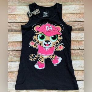 Justice Black Tank Top with Pink Leopard Character and Green Eyes